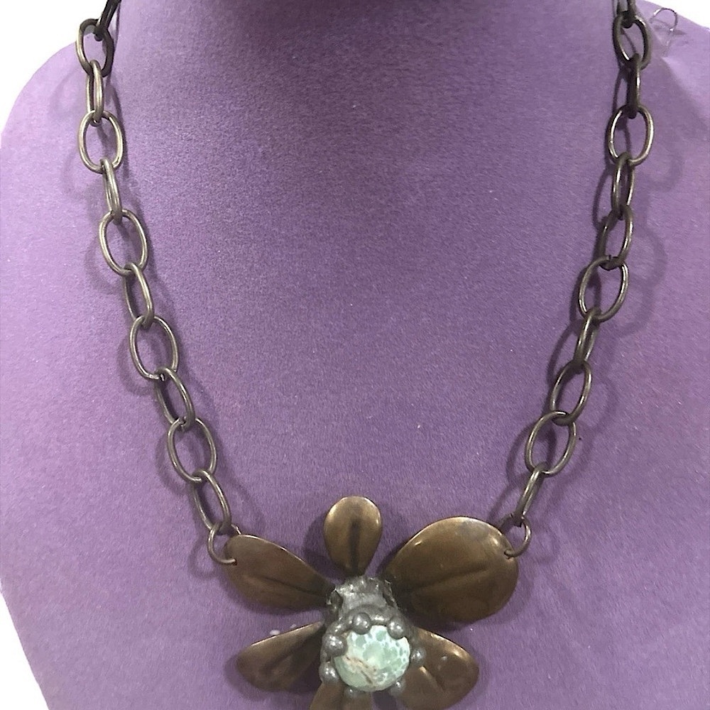 Amy Labbe Rustic Brass Bohemian Necklace with Flower